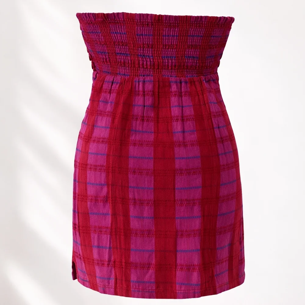 Free People "Suits Me Fine" Mini Strapless Dress Pink Plaid Sz S Boho Y2K Spring - Picture 2 of 10